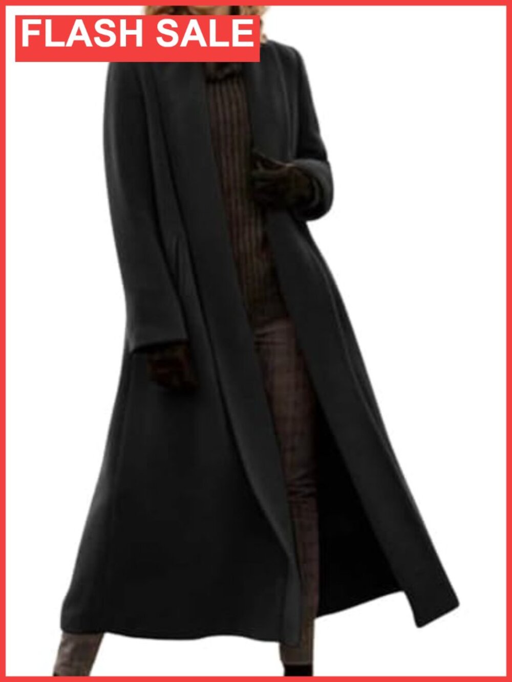 Elegant Shawl Collar Open Front Wool Coat Formal Work Mid Long Winter Pea Coat